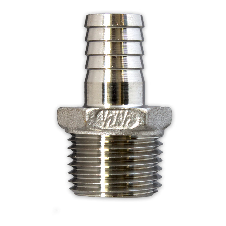 STAINLESS STEEL 1/2&quot; BARBED HOSE FITTING - 1/2&quot; MALE NPT